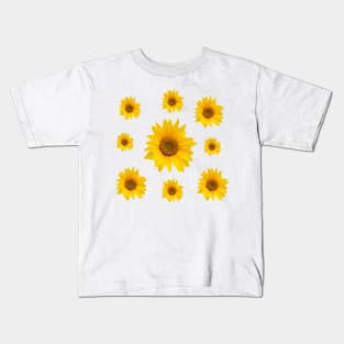 Sunflowers Bloom in a Blue Background - Groovy Summer Kids T-Shirt